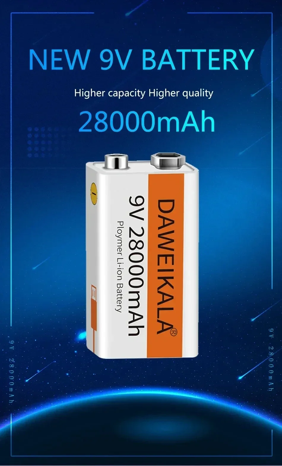9V battery 28000mAh li-ion Rechargeable battery Type-C Battery 9v for Multimeter Microphone Toy Remote Control KTV use