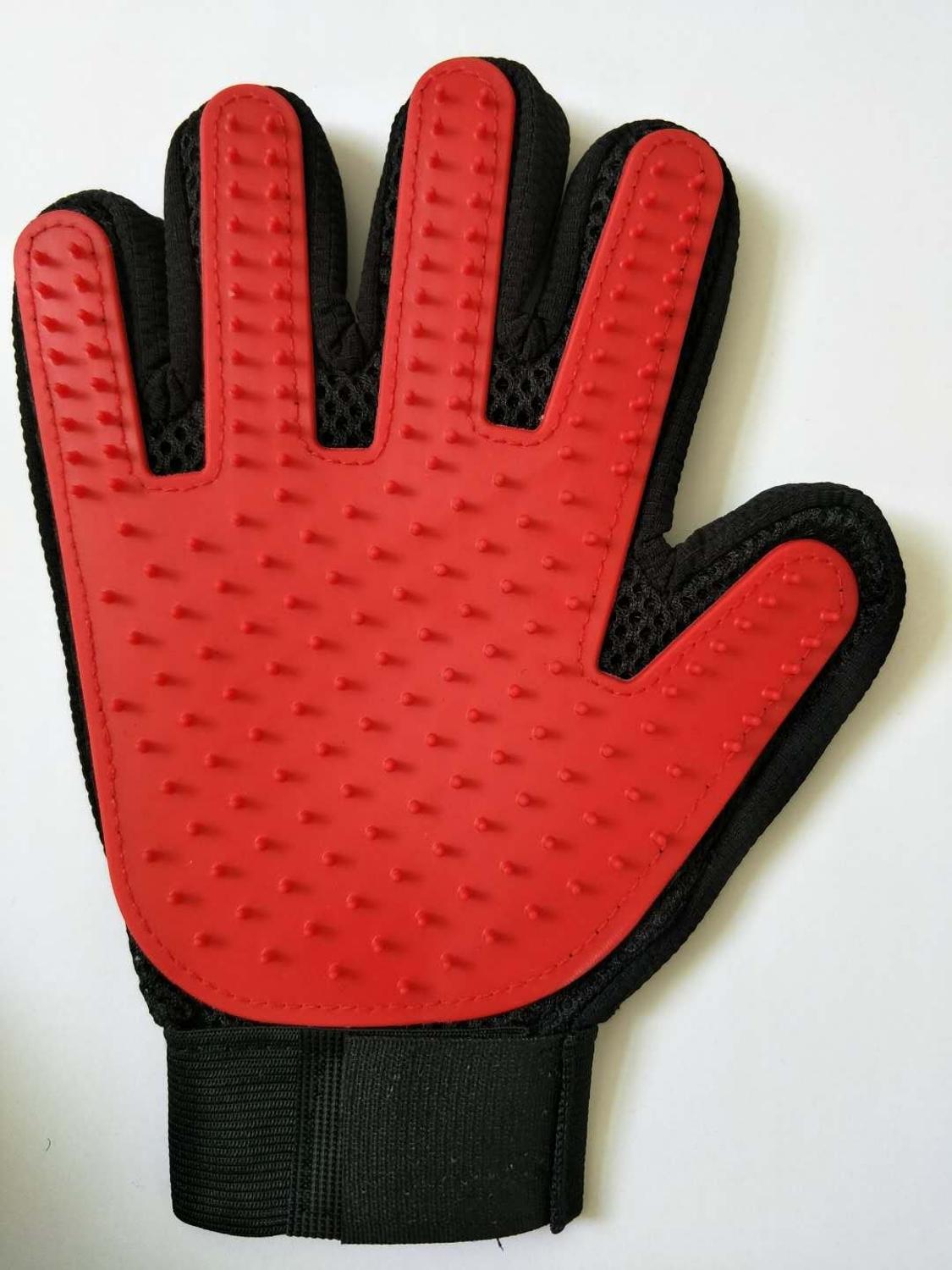 Peine cepillo de pelo para perros y mascotas, guante para limpieza de mascotas, masajeador, suministro de aseo, guante para limpieza de dedos de animales, guante para pelo de gato: Rojo / left hand