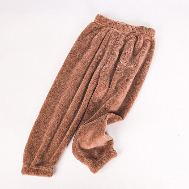 Pantalon polaire corail enfant fille garçons épaissi maison pyjama robe de nuit peluche salon pantalon bas de sommeil: Chocolate / 130