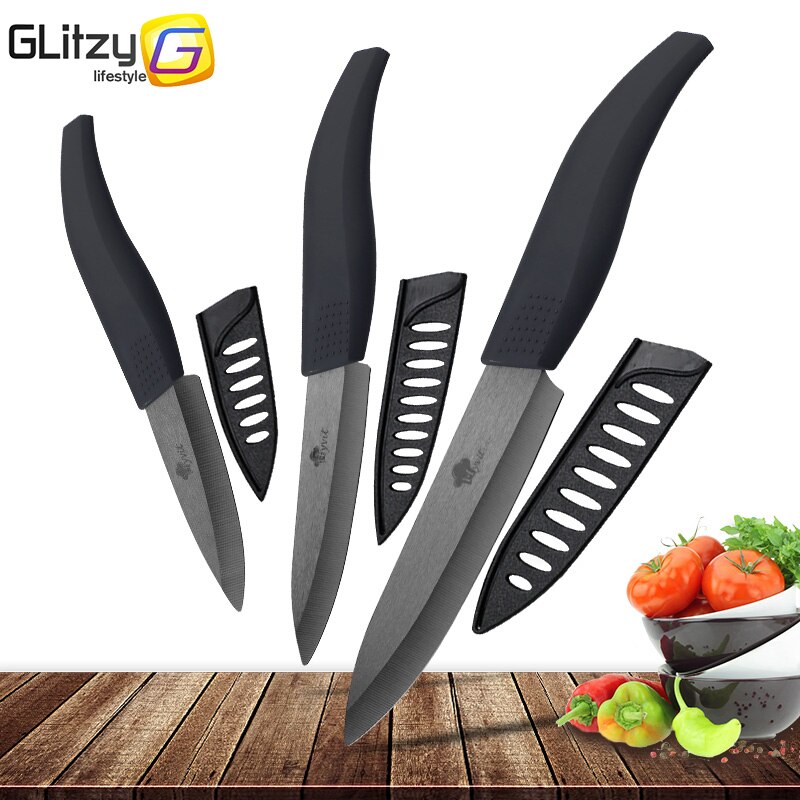 Ceramic Knife 3 4 5 inch Set Zirconia Black Blade Kitchen Chef Knives Three Piece Set Fruit Vegetable Color Anti-Slip Handle: 345 inch Black