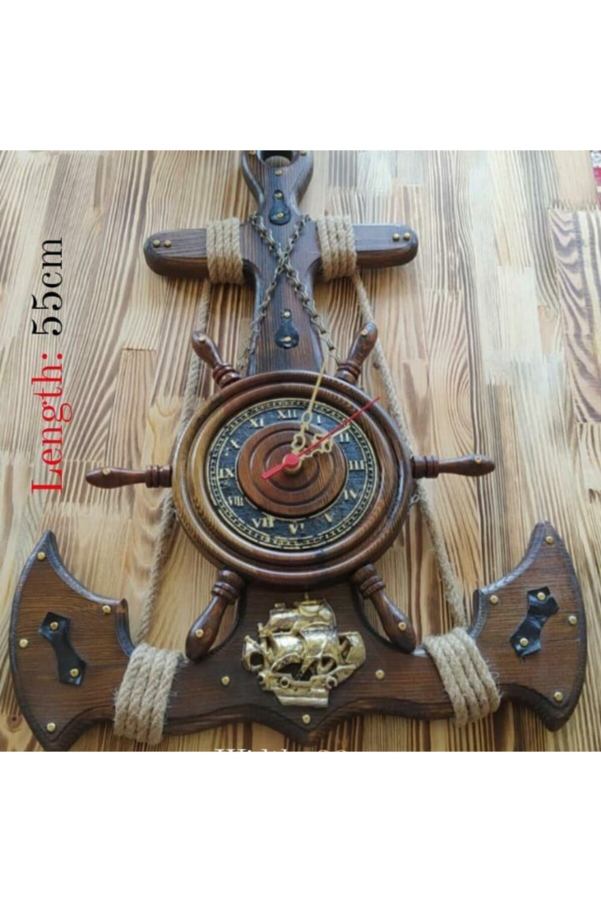 Wooden Wall Clock Hand Labor Pine wood Anchor Pattern