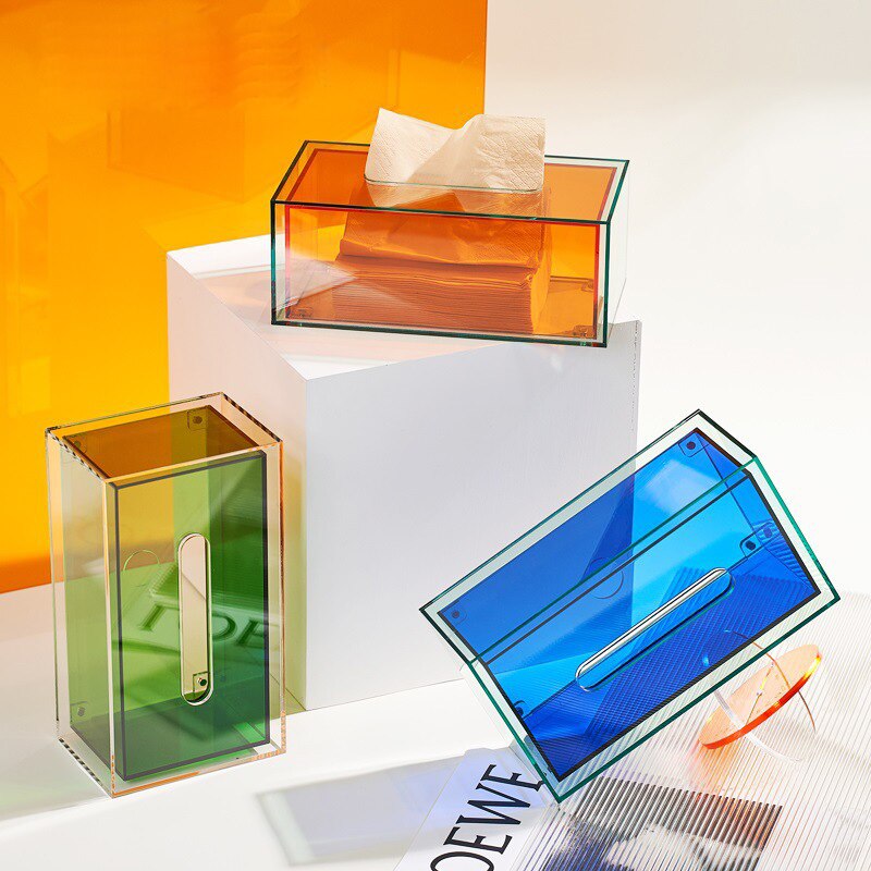 Accueil Organisateur Solide Boîte de Tissu Acrylique de Table De Ménage Papier Plateau De Rangement Serviette Couverture En Papier Rectangle Étui Porte-Papier: Blue Small