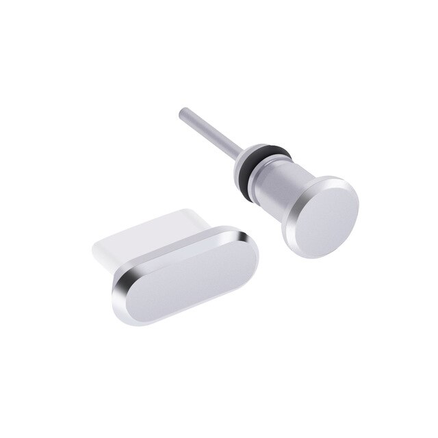 Usb type c anti støvstik opladningsport og 3.5mm hovedtelefonstik hente kort pin til huawei xiaomi honor samsung tilbehør: Sølv