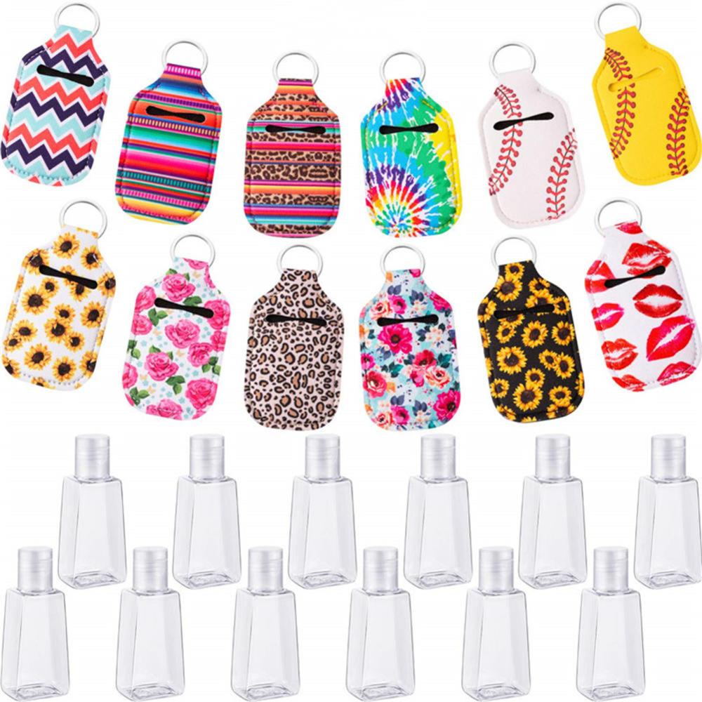 Hand Sanitizer Travel Bottle with leather case Refillable Containers 30ml Flip Cap Reusable empty bottles with Keychain Carrier