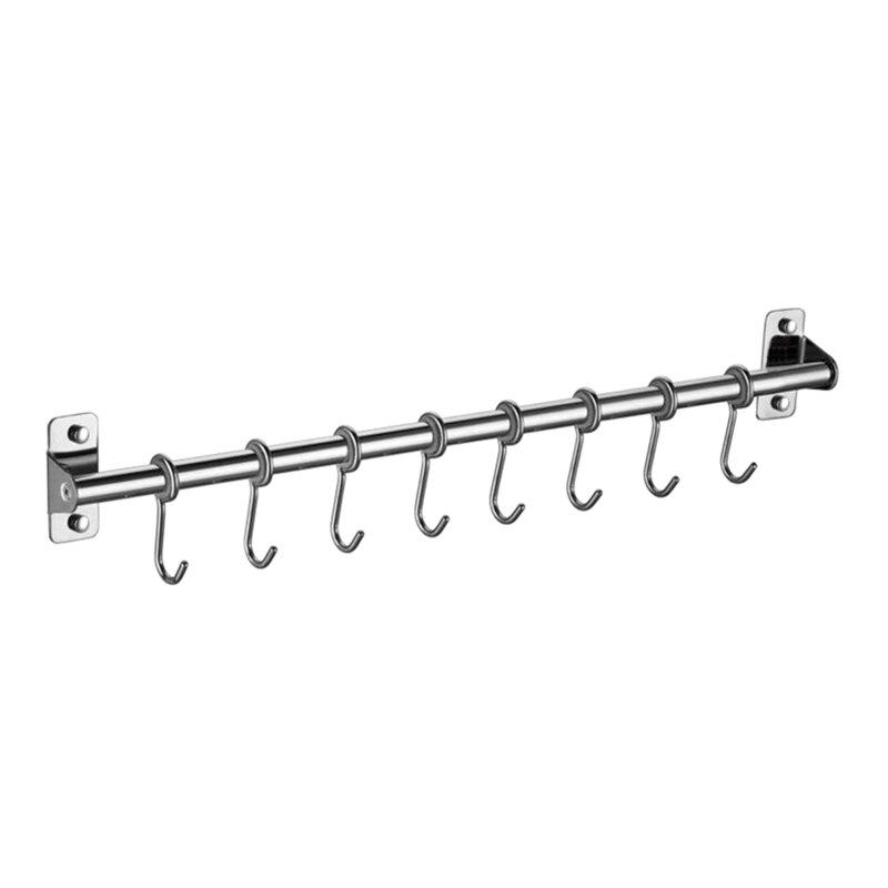 Wall Mounted Utensil Rack Stainless Steel Hanging Kitchen Rail with 6/8/10 Removable Hooks Hanger Organizer