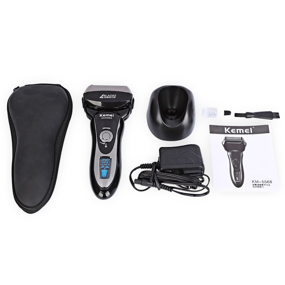 Kemei shaver barbermaskine hurtig opladning 4 -blads højhastighedsmotor stærk barbermaskine maglev skæresystem med lcd-skærm