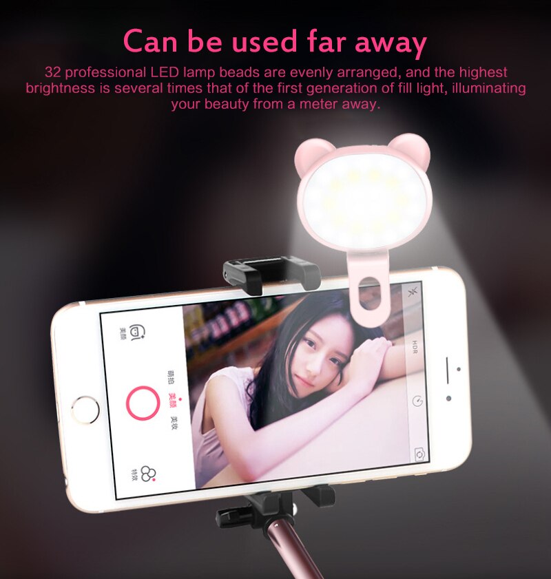 Mobile Phone Fill Light 3 Gears Dimming LED Selfie Ring Light Photography Clip Light Supplementary Lighting 360° Rotatable