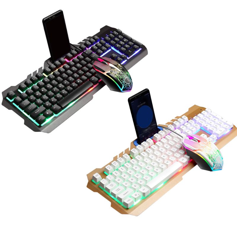 Trådbunden gaming tangentbord mus combo set färgglad led bakgrundsbelyst stationär dator gaming tangentbord upplyst bärbar dator mus