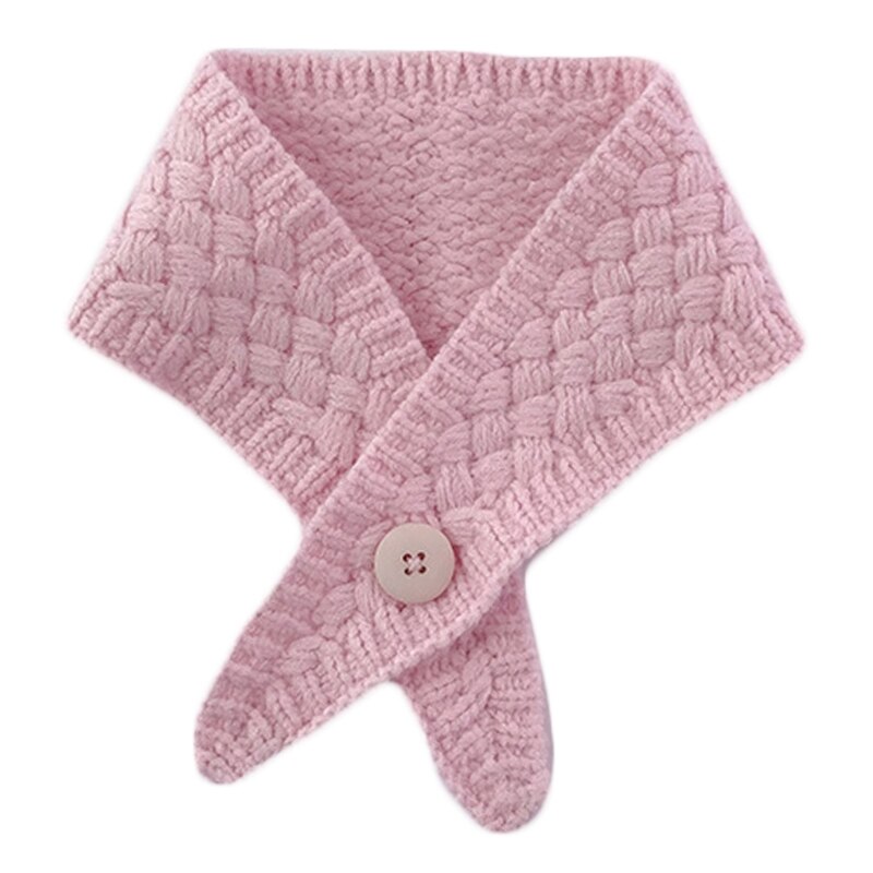 Women Knit Button Scarf Cross False Collar Solid Color Crochet Shawl Wrap Warmer 6XDA: Pink
