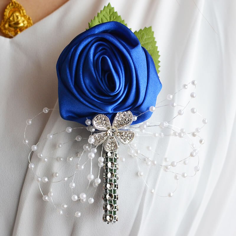 Kyunovia bröllop bal corsage konstgjord blomma brosch bröllop boutonniere brudgum brudtärna groomsmen blommor boutonniere  fe21: Blå