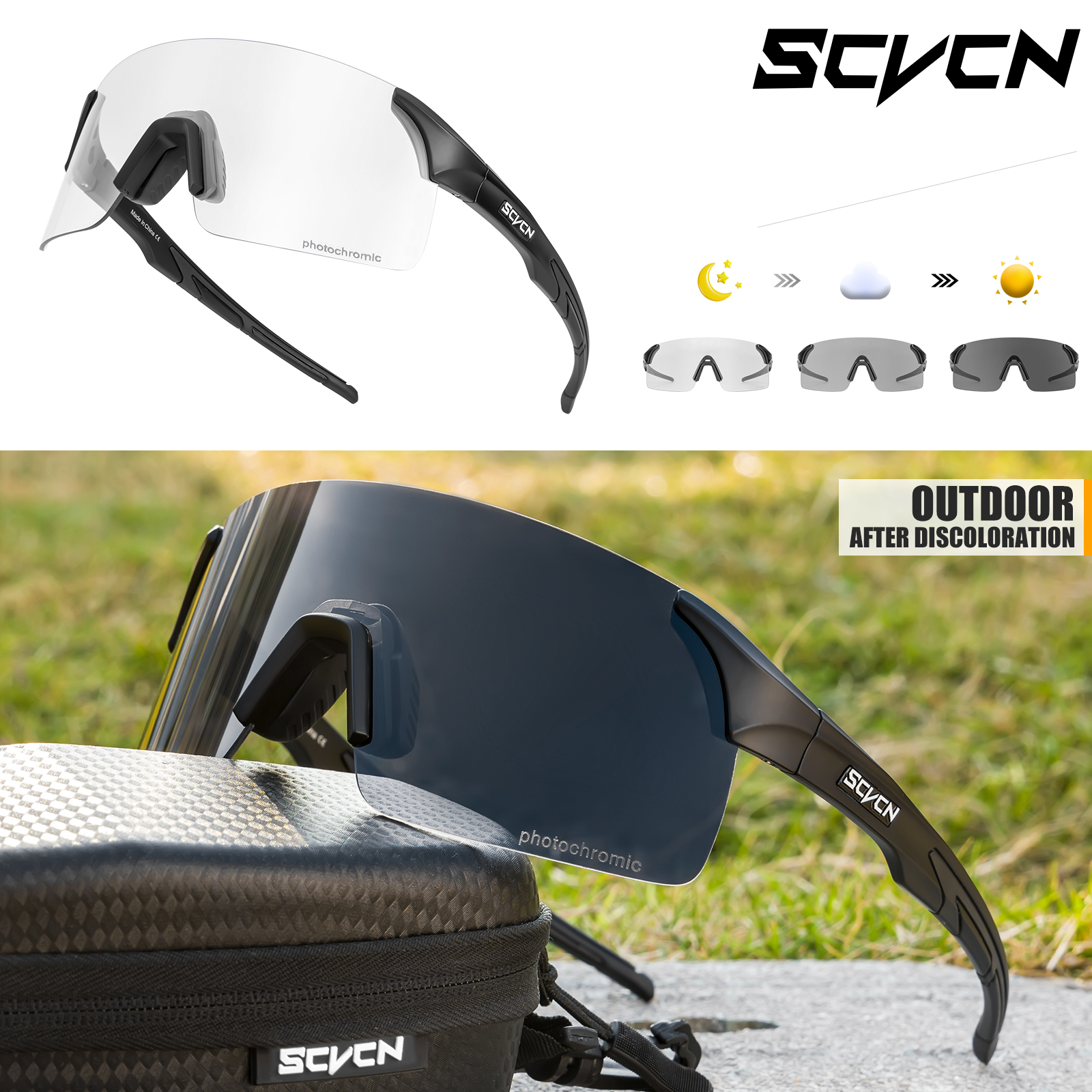 SCVCN-gafas de sol fotocromáticas para hombre y mujer, lentes para escalada, deportes al aire libre, ciclismo, conducción, bicicleta: Blanco