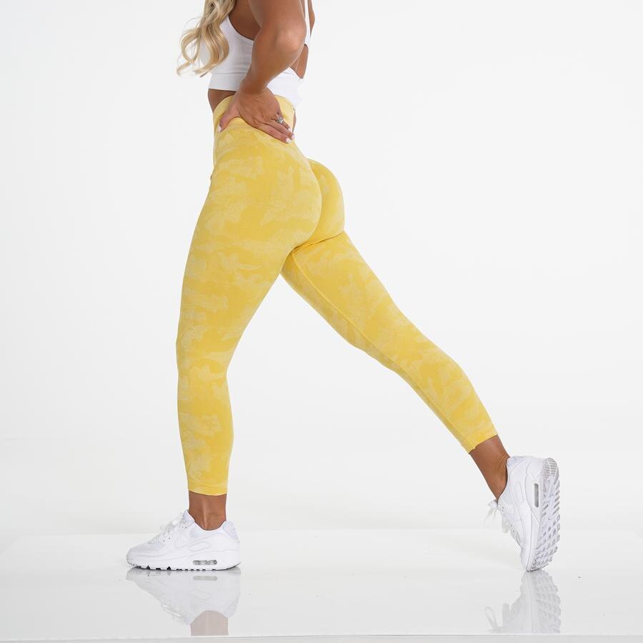 Leggings senza cuciture mimetici pantaloni da Yoga a vita alta da donna Scrunch Butt Leggings sportivi bottino calzamaglia Fitness Leggings da palestra abbigliamento sportivo: XS / yellow