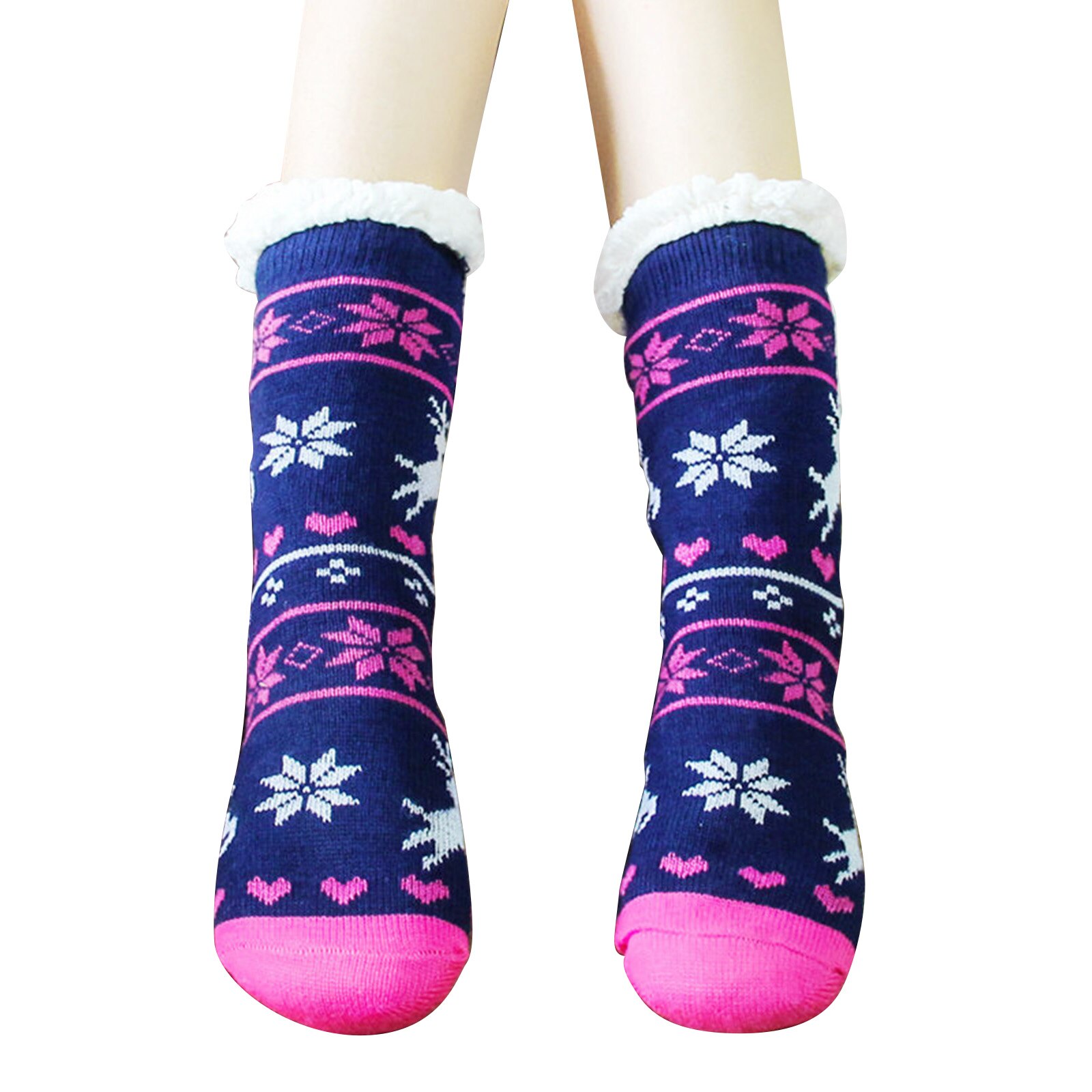 Warm Fleece Lined Winter Soft Slipper Socks Christmas With Non Slip for Men Women: Purple