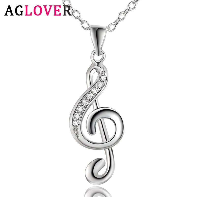 AGLOVER AAA Zircon 18 Inches 925 Sterling Silver Music Note Pendant Necklace For Women Charm Jewelry Party Birthday