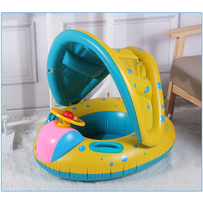 Car Horn Boat 0-6 Years Old Infants And Toddlers Playing In The Water Swimming Seat Steering Wheel With Awning Inflatable Toys