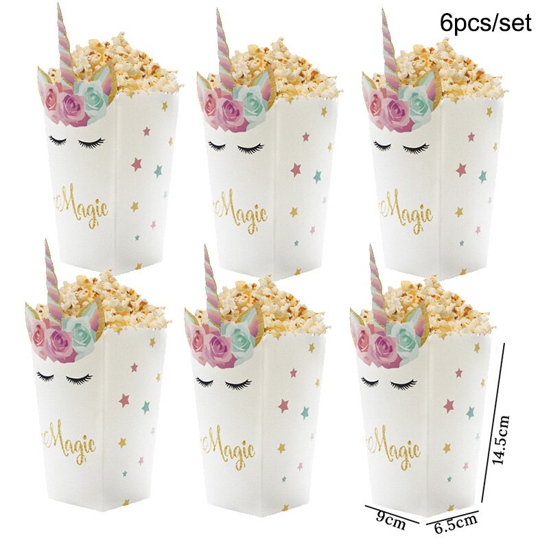 Enhjørning papir slik boks poser kraft papir pose popcorn boks bryllup indretning børnefødselsdagsfest forsyninger baby shower pige favor