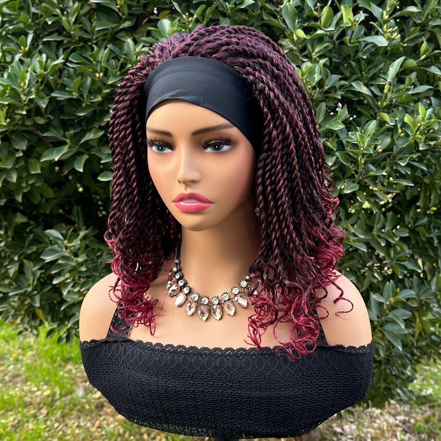 Short Braided Headband Wigs For Black Women Box Braided Headband Bob Wig African Synthetic Braiding Hair Headband Bob Wig: T1B/Burgundy