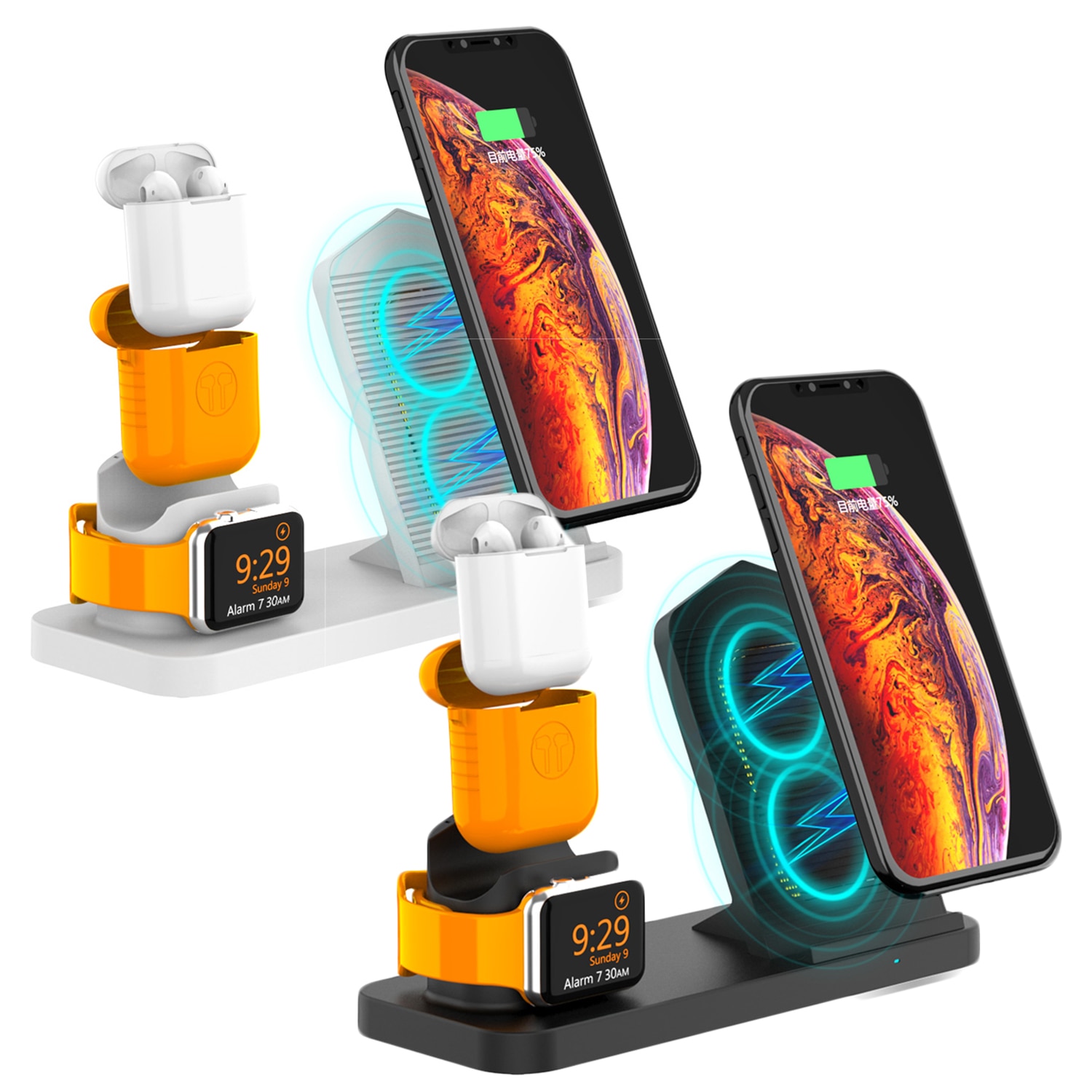 Besegad 3 in 1 Draadloze Opladen Houder Dock Station Charger Stand met Koelventilator voor Apple Horloge iWatch 4 AirPods iPhone