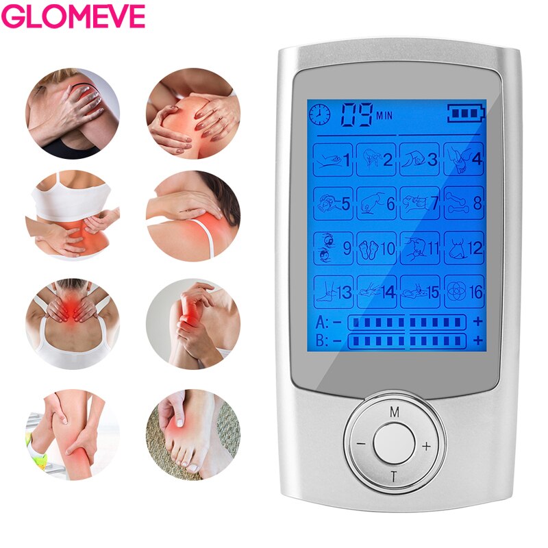 Stimulateur musculaire dizaines unité 16 Modes double sortie EMS corps soulagement de la douleur Massage électrique électronique impulsion physiothérapie masseur