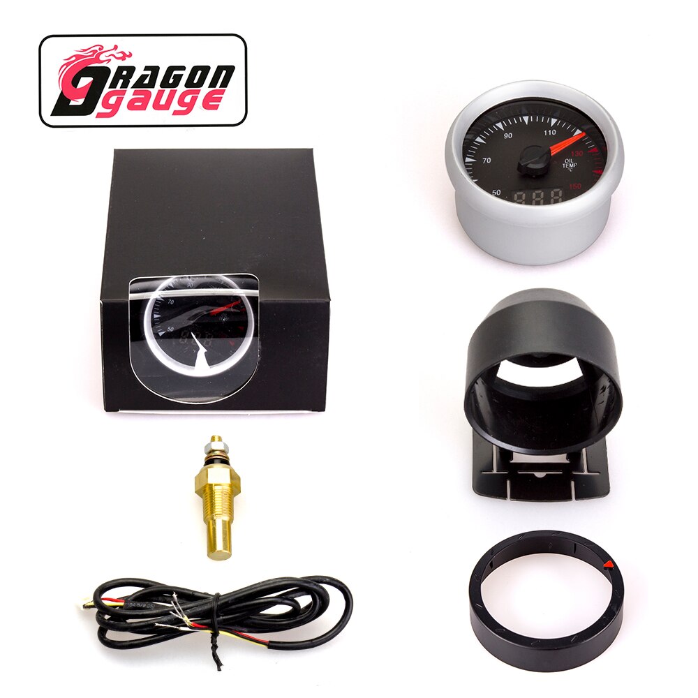 「 Dragon 」 60Mm Water Temperatuurmeter ℃/℉ Digitale Pointer Dual Display Met Water Temperatuur Sensor En beugel Fit Voor 12V Auto