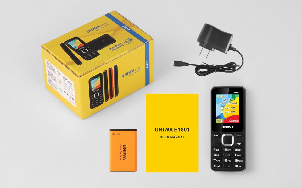 Laagste prijs uniwa  e1801 2g gsm bar functie mobiele telefoon dual sim ondersteuning trilfunctie tf uitbreiding voor studenten ouderen mobiele telefoon