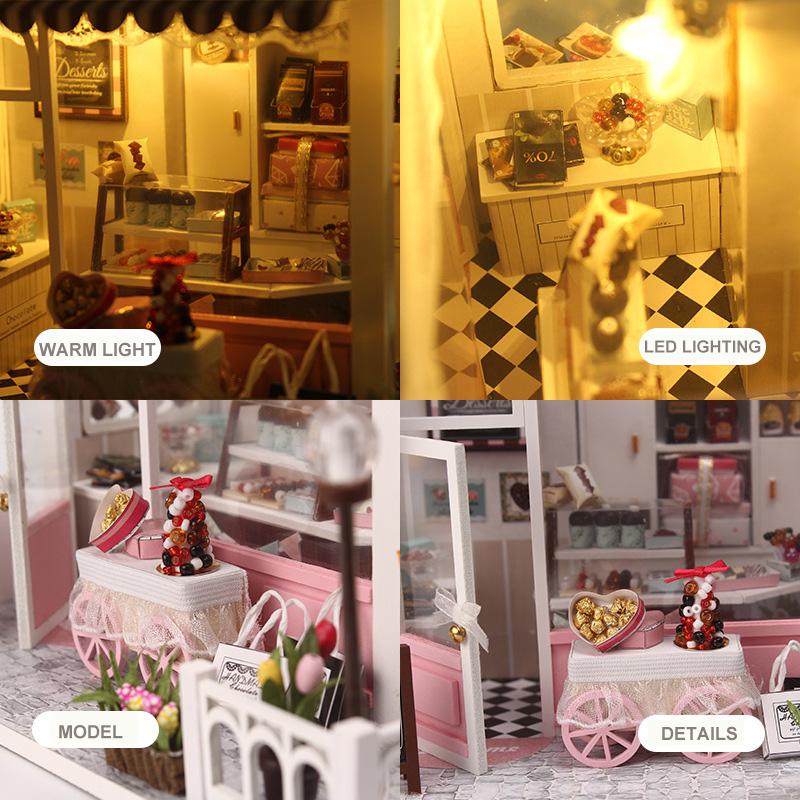 DIY domek dla lalek ręczna zabawka robić montażu Model fantastyczny pomysł kakao sklep kreatywny drewniany budynek świetlny drewniany domek dla lalek zabawki