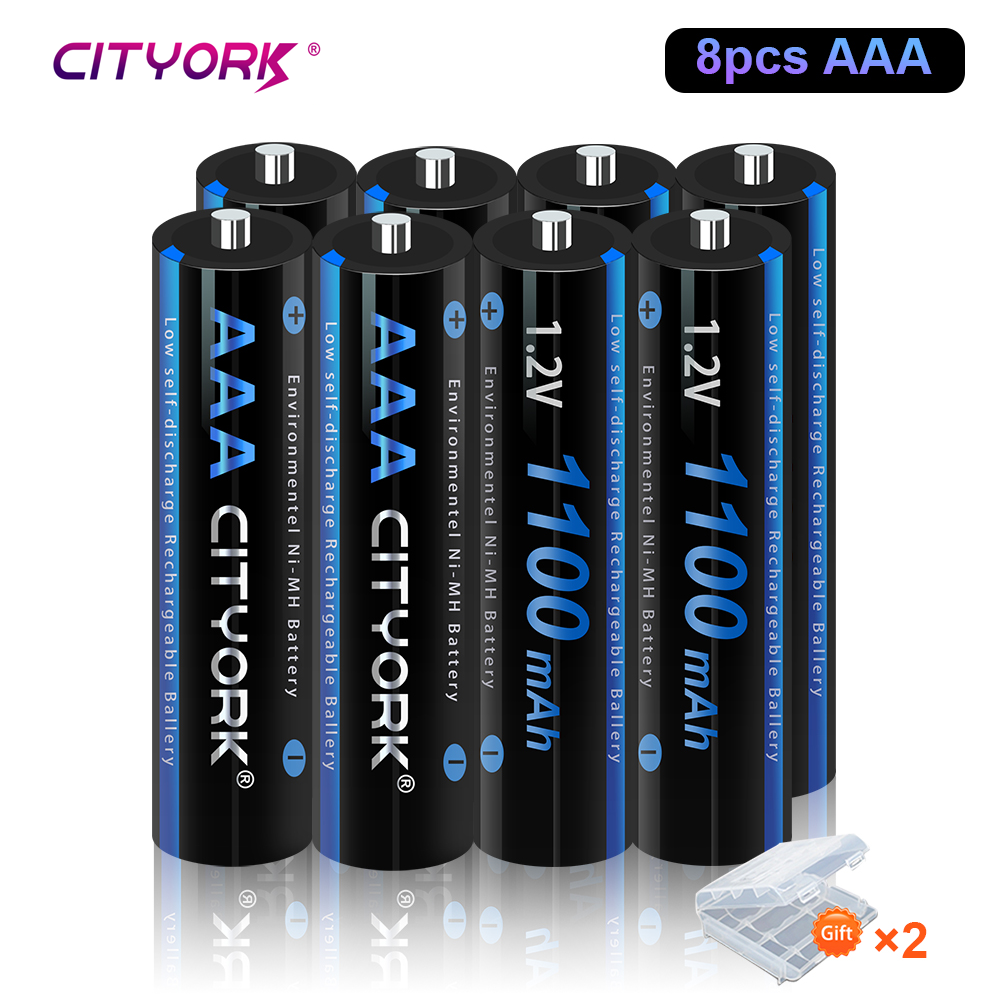 CITYORK-pilas recargables de 1,2 V, AAA, 1100mAh, NI-MH, 3A, 4 ranuras, LCD, USB, cargador de batería recargable de 1,2 V, AA, AAA: Negro