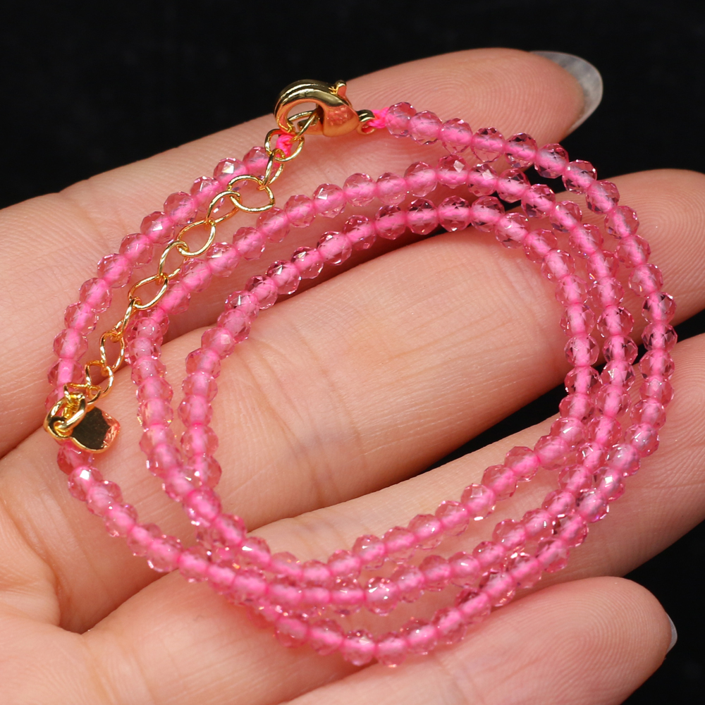Collar de espinela natural para hombres y mujeres, collar de cuentas de piedra pequeñas de 3mm, accesorios de joyería, el mejor , longitud 38 + 5cm,: Rosa