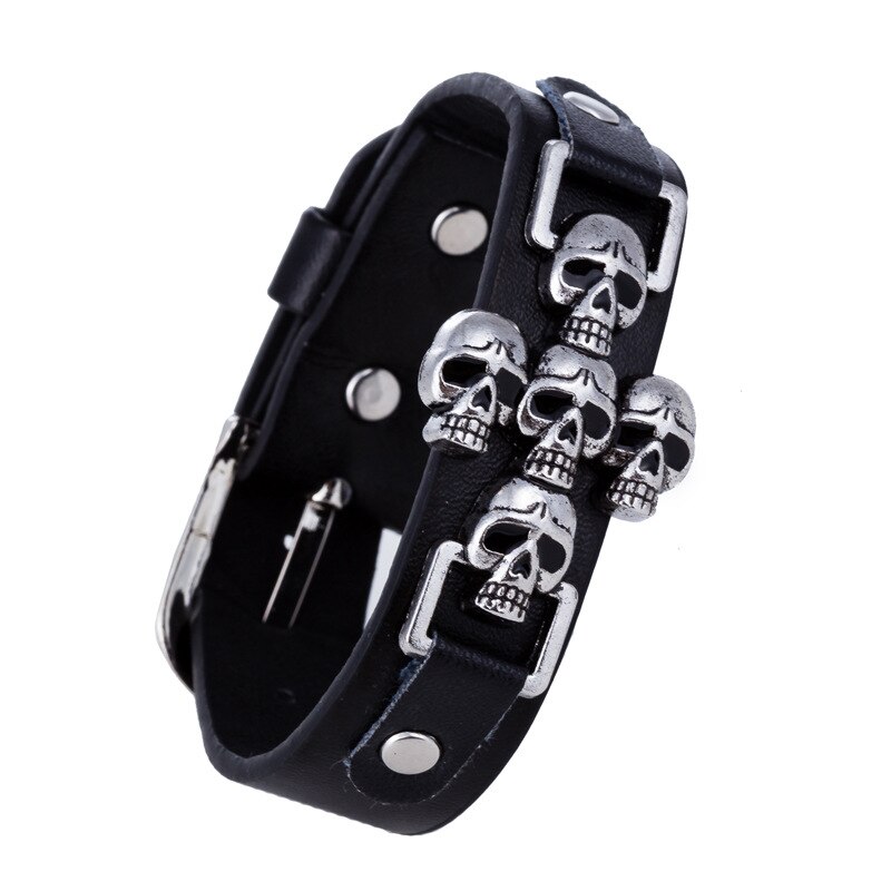 Punk Skeletschedel Armband Gothic Rock Lederen Riem Gesp Wrap Armbanden Voor Vrouwen Mannen Charm Armbanden &amp; Bangles Sieraden