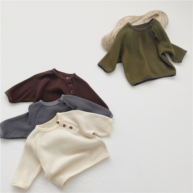 Solid Color Cotton Ribbed Boys Blouse Round Collar Buttons Kids Shirt for Toddler Clothing Tops Children Sports Shirt 1 2