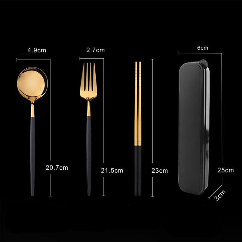 European Portable Dinner Set Cutlery Stainless Steel Knife Fork Spoon Chopsticks Dinnerware Set with Box Kitchen Tableware
