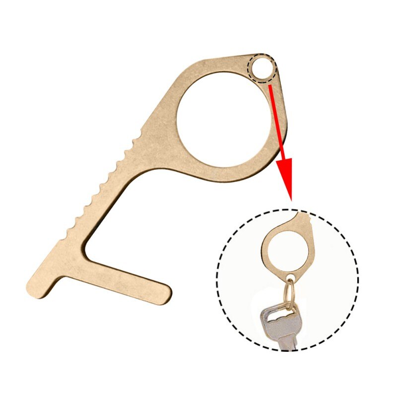 Convenient Portable Alloy Press Elevator Tool Hygiene Hand Brass EDC Door Opener No-Touch Open Door Tool Handle Key Ring 3