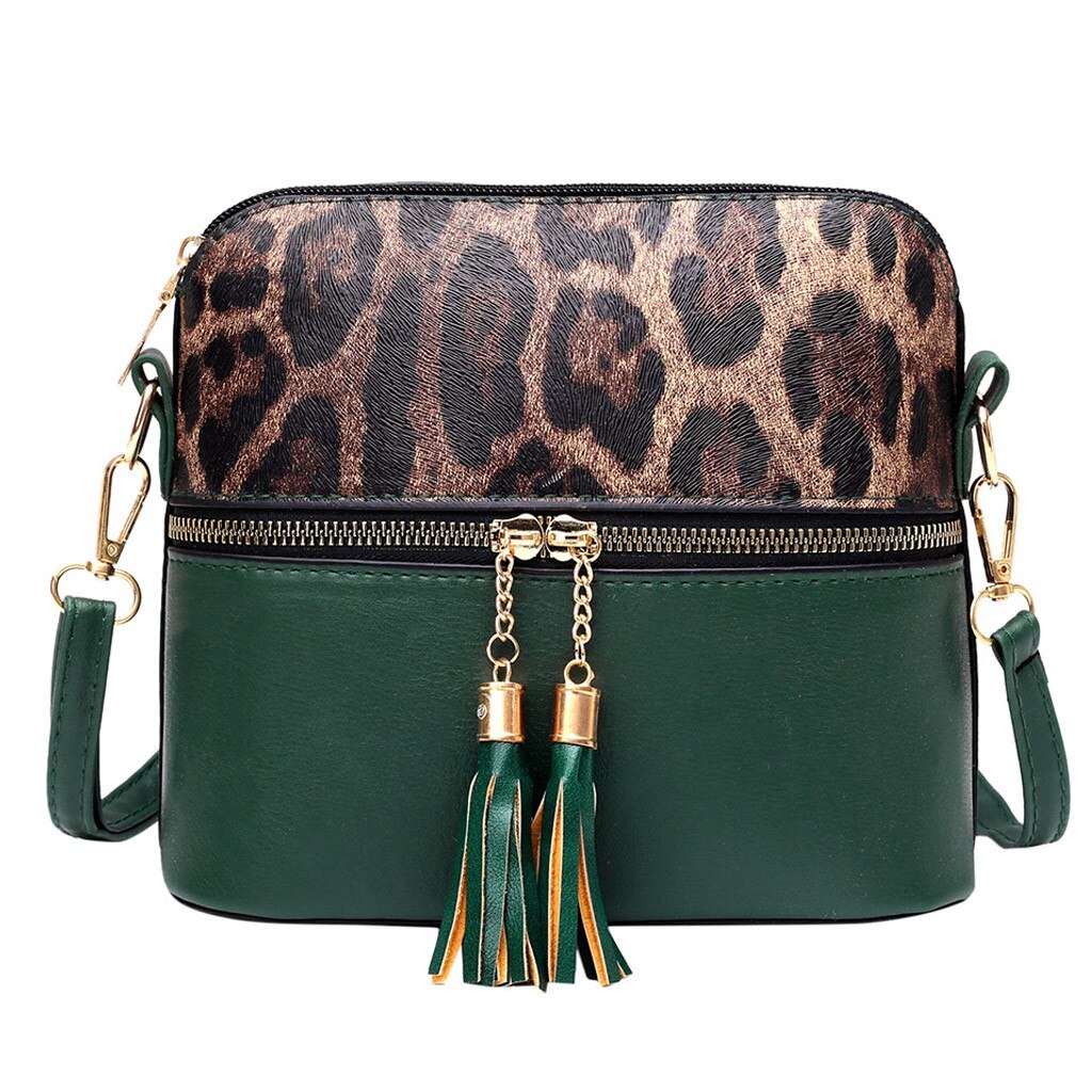 Handtas Vrouwen Kwastje Luipaard Afdrukken Rits Messenger Bag Hnadbag Schoudertas Sac Bandoulière Femme Portemonnees En Handtassen: Green