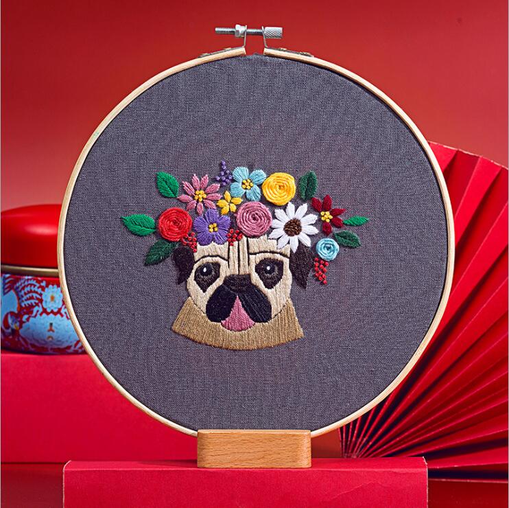 20x20cm Famous dogs and pets European embroidery kit simple three-dimensional embroidery Ribbon kit embroidery needlework: D