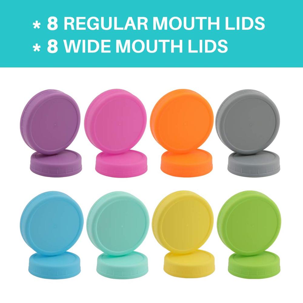 8 blikdeksels van normaal kaliber en 8 blikdeksels met brede opening