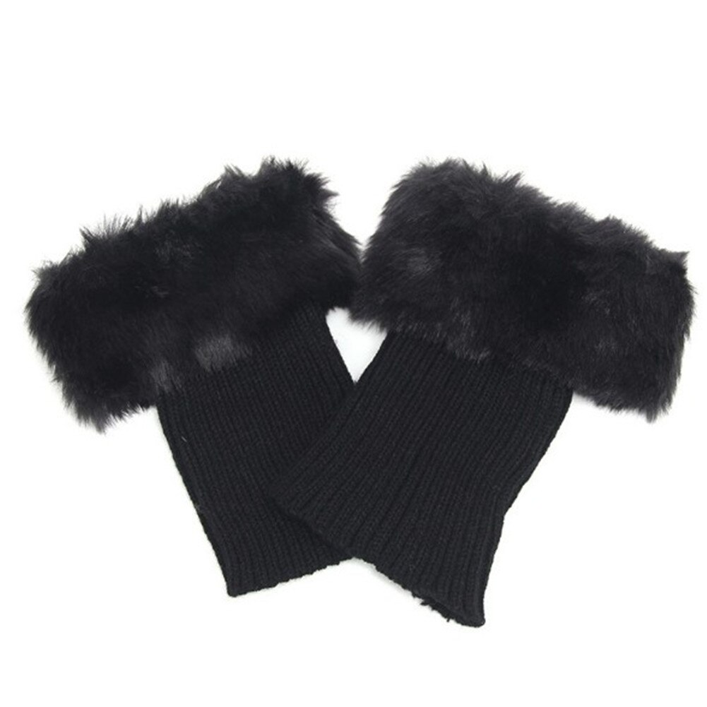 Womens Winter Knitted Boot Cuffs Fur Knit Toppers Boot Socks Legs Warmers Boots Accessories Warmer: Black