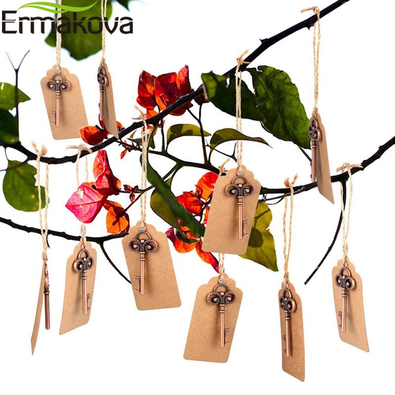 ERMAKOVA 50 Teile/los Schlüssel Flasche Opener Skeleton Wein Opener Leere Karte für Gäste Rustikalen Hochzeit Party Favors flasche öffner
