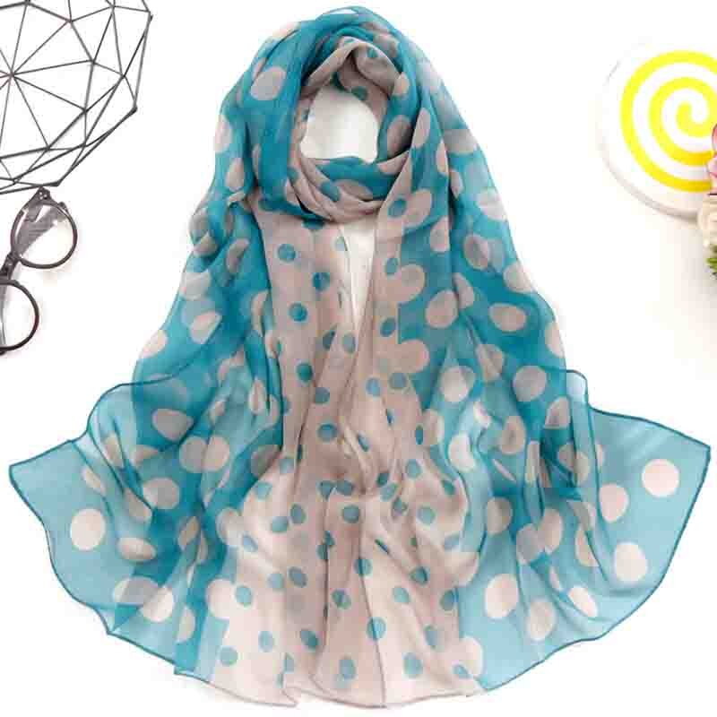 Spring Summer Autumn Women's Thin Silk Scarves Simulation Silk Wild Georgette Gradient Sunscreen Printing Multicolor Scarf A51: Ha cyan