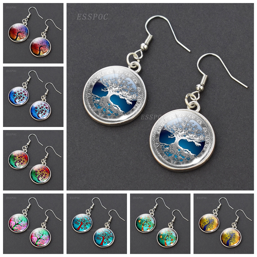 Baum des Lebens Glas Cabochon Ohrringe Silber Überzogene Baumeln Ohrringe Baum des Lebens Ohrringe Schmuck für Sie