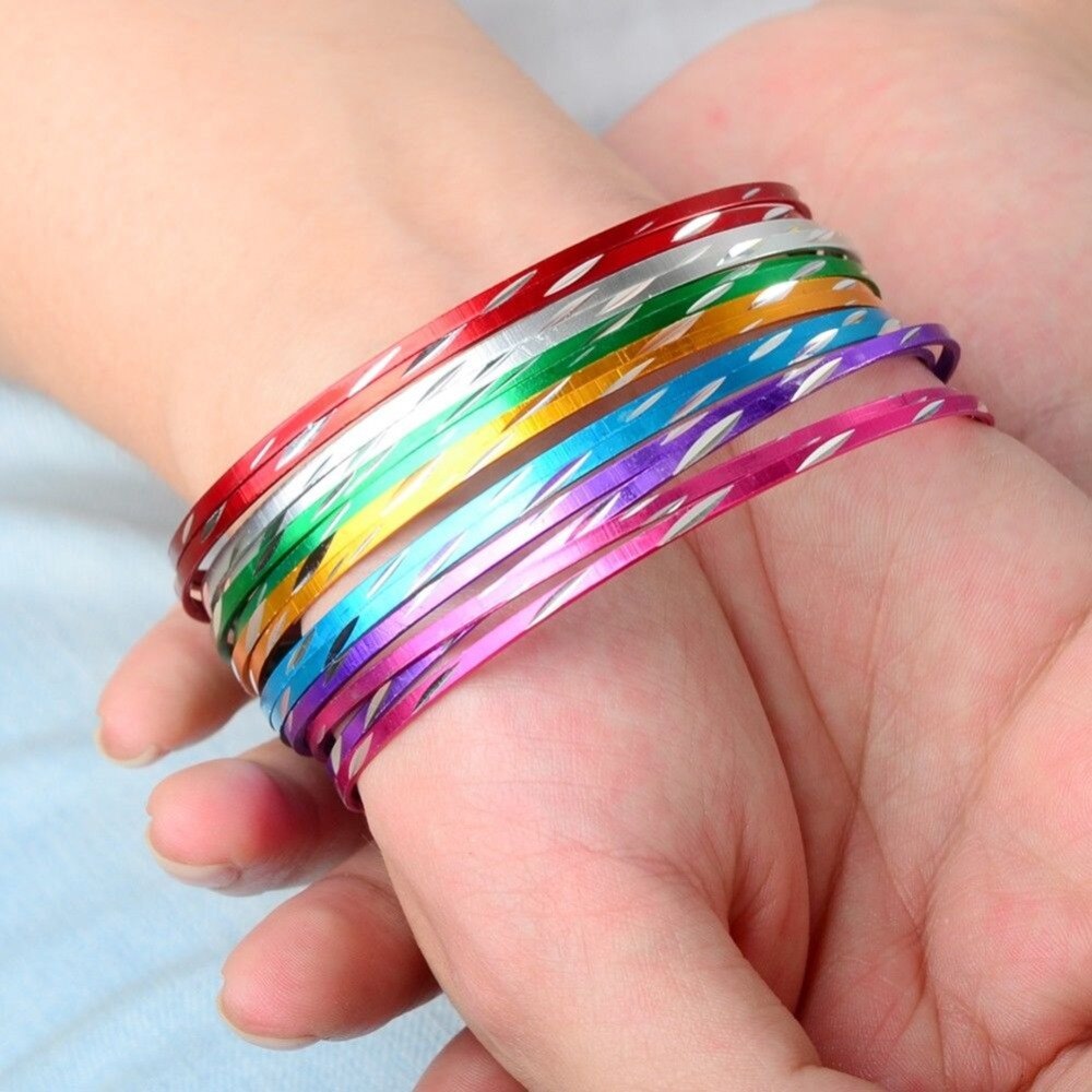 20pcs Mix Lots Set Indian Style 6.5cm Colorful Dance Bangle Aluminum Bracelets Cuff Women Charm Jewelry