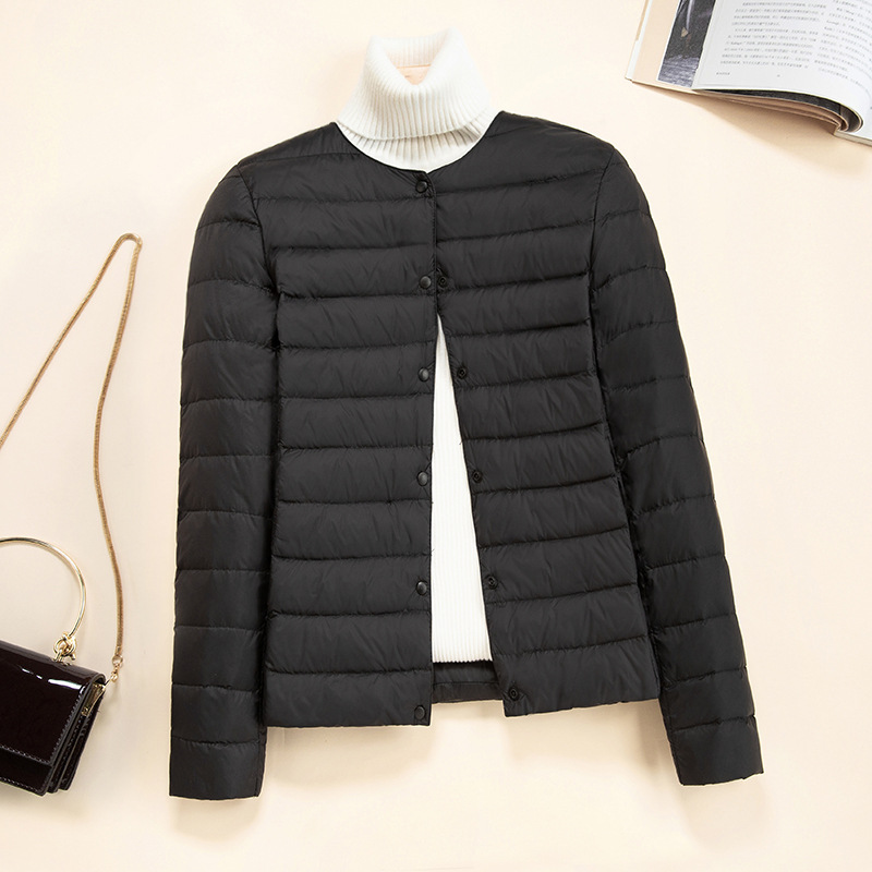 Koreansk slim fit o-hals v-hals dame kort quiltet pufferfrakke arrivlas dame ultralette pakbare forjakker: 4xl / Sort