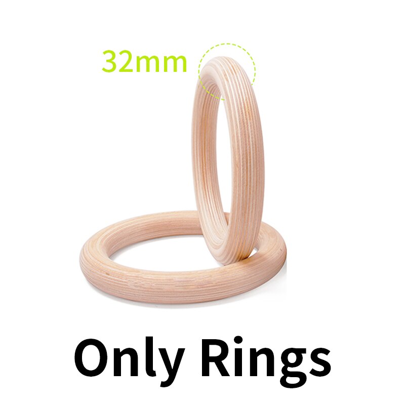 Trä gymnastikringar 32/28mm dia olympiska gymringar för hemmagym fitness bra för din muskelbyggande ab träningsstyrka: Endast träringar -32mm