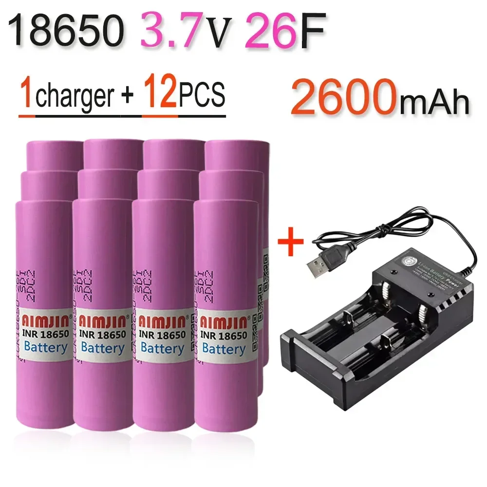 Genopladeligt Batteri 18650 26F 3.7V 2600mAh med USB Oplader: Himmelblå