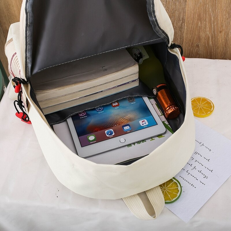 4 pièces ensemble de sacs d'école corée sac à dos pour adolescent filles toile femmes sac à dos pour ordinateur portable étudiant livre sac Mochila Escolar cartable