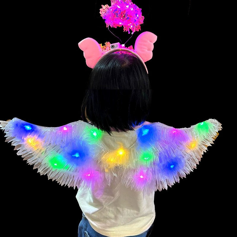 Fe-vinger til piger, lysende engel, sommerfugl, led-fe-kostume, halloween-udklædning, festgave, cosplay-kostumer: Xs / Sort
