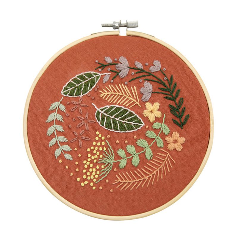 Plant Flowers Pattern 3D Embroidery Sewing Kit DIY Embroidery Set With Hoop Cross-stitch Crafts Hand-stitched Tools: D