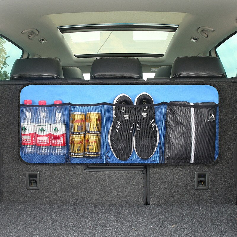 Bil bagagerum organisator bagsæde opbevaringspose høj kapacitet justerbar autosæde ryg oxford klud arrangører universel multi-brug: Blå