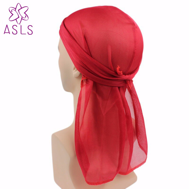 2 stk / lot satin mænd stretchedcap hip hop du doo rag durag ensfarvet kat hat slips hale til mænd: Rød