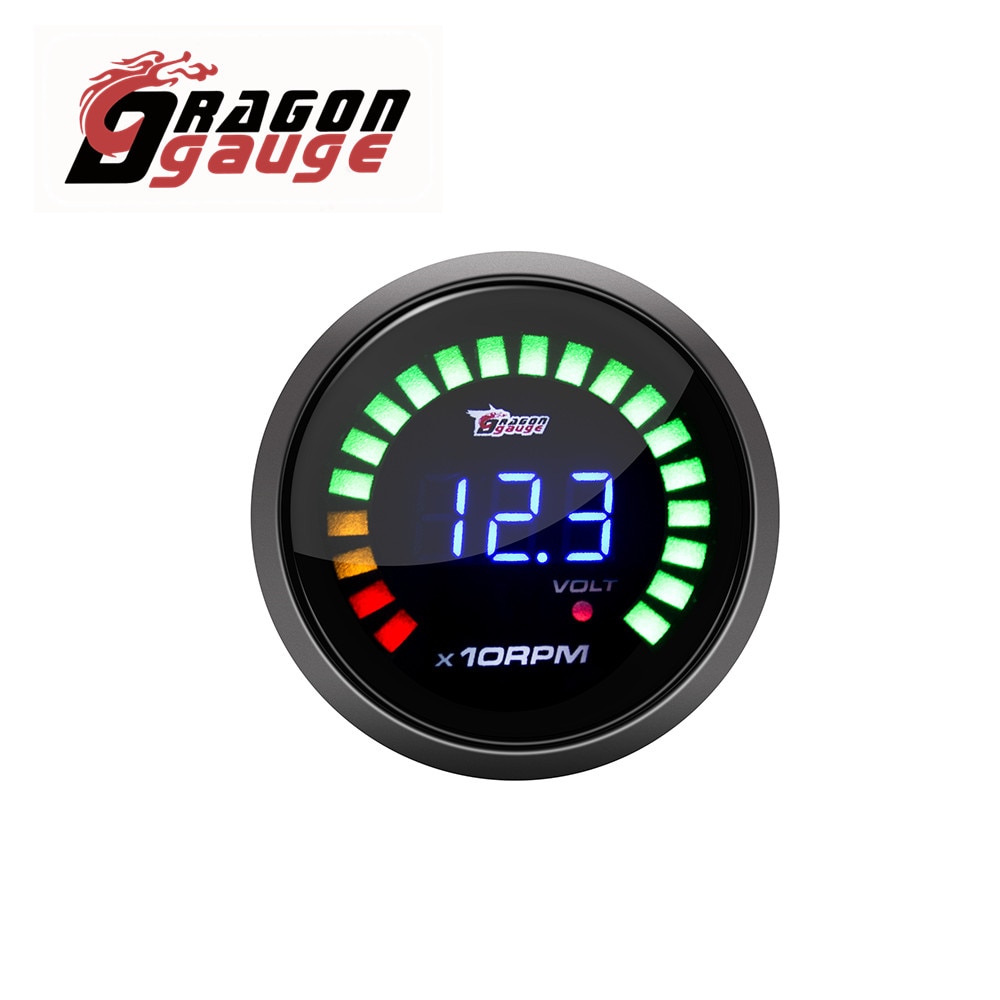 「DRAGON」 2" 52mm Tachometer Car Gauge Digital Display 0~9999 RPM Meter With Voltmeter Function 12 Volt Car Refit Accessories