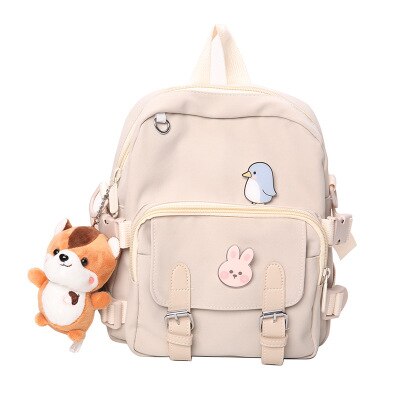 Korean Style Canvas Small Mini Backpack For Women Travel Backpack Leisure School Bag For Tennage Girl Shoulder Bag: White / Without pendant